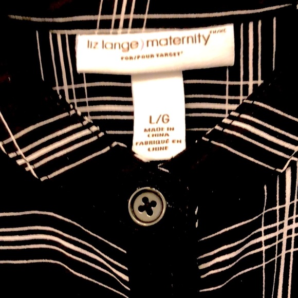 ⭐️HP⭐️ LIZ LANGE MATERNITY Black White Plaid Button-Up Womens Large - Picture 7 of 8